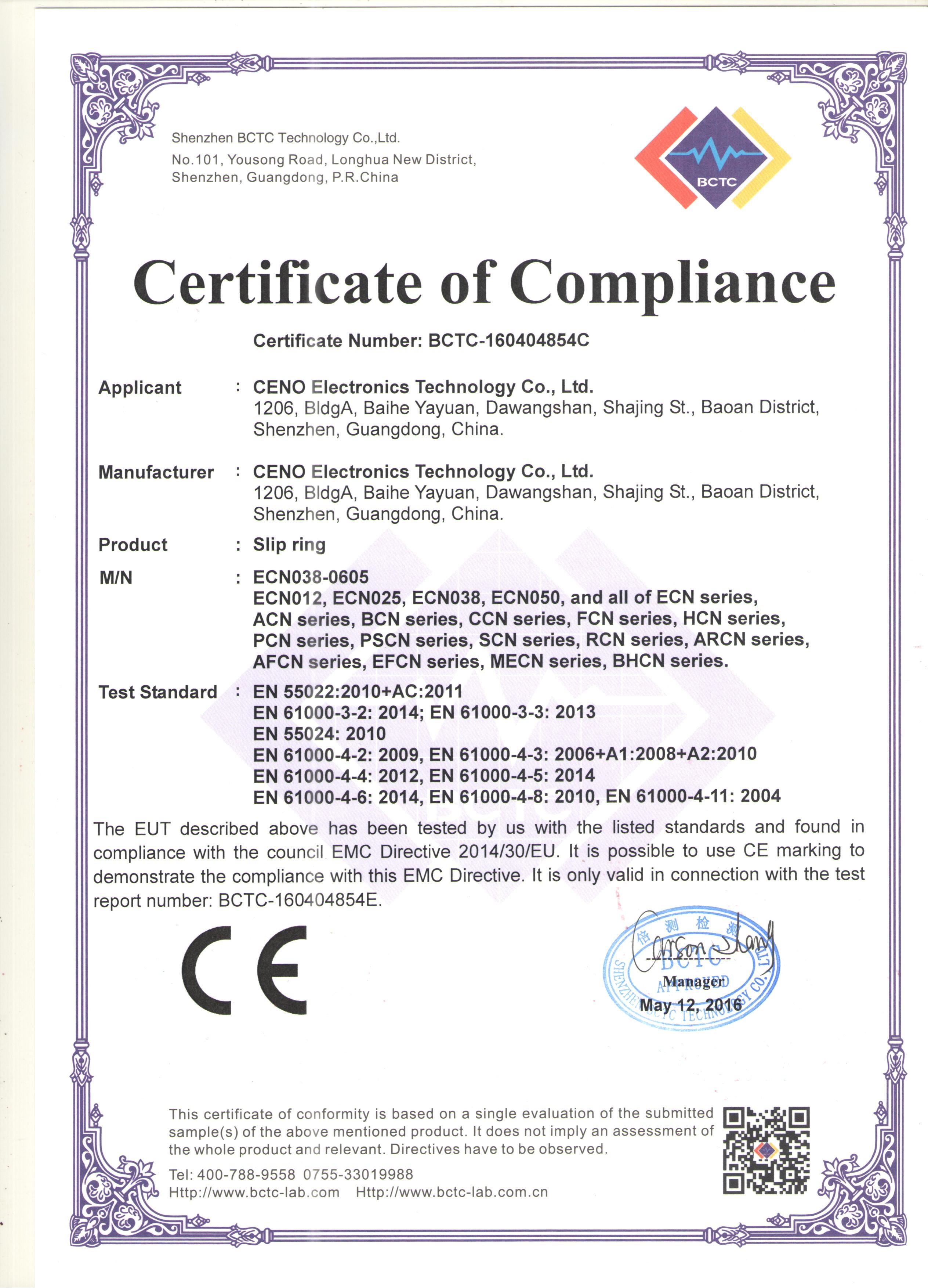 CHINA CENO Electronics Technology Co.,Ltd Certificações